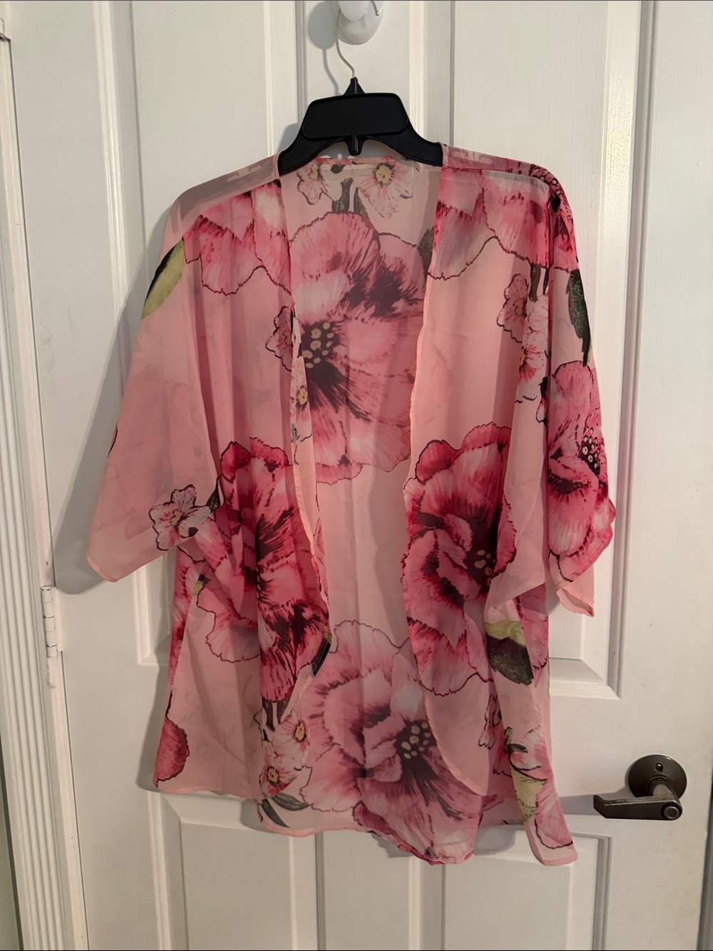 Sheer Pink Floral Kimono Robe - Lightweight Women's Cover-Up